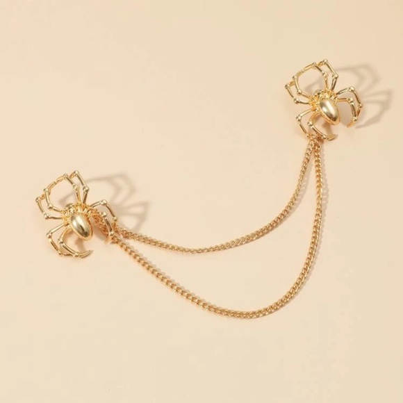 🕷 Awesome Double Metallic Spider Collar Cascading Tassel Chains Brooch Pins 🕷 - Picture 2 of 13